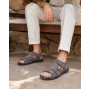 Sandale bărbătești gri din piele naturală cu închidere velcro și talpă confortabilă GKR47GB